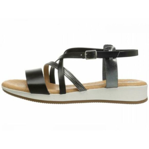 NEW Eric Michael Women Meredith Black Reptile Embossed Pewter Chunky Slide Strap - Picture 2 of 7